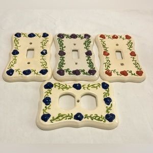 Duncan Enterprises 1976 Ceramic Floral Light Switch(3) & Outlet (1) Plate Cover